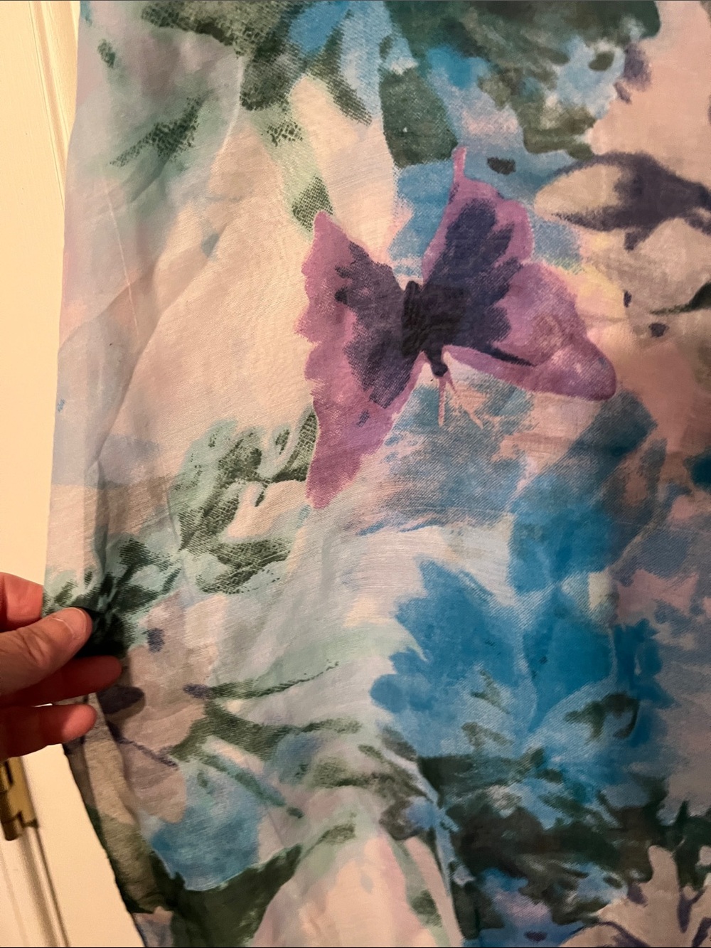 Floral Watercolor Fringe Scarf- Blue & Purple - Picture 4 of 4